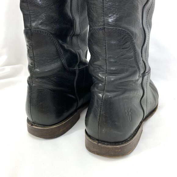 Frye 77535 Tall Knee High Boots Black Leather Sz 9B Preowned (Read Description) - Picture 11 of 16